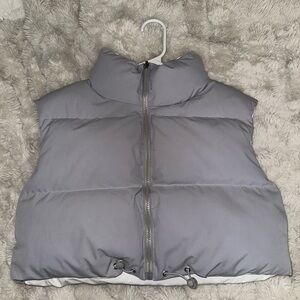 Gray and White Cropped Puffer Vest